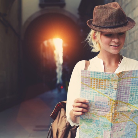Girl looking at a map
